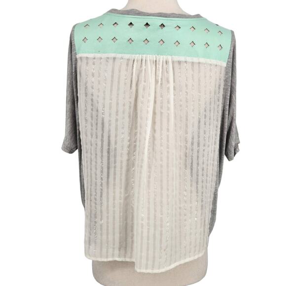 Leather & Sheer Silk Multi Media Tee Shirt Top Size Small UNIQUE - Picture 4 of 7